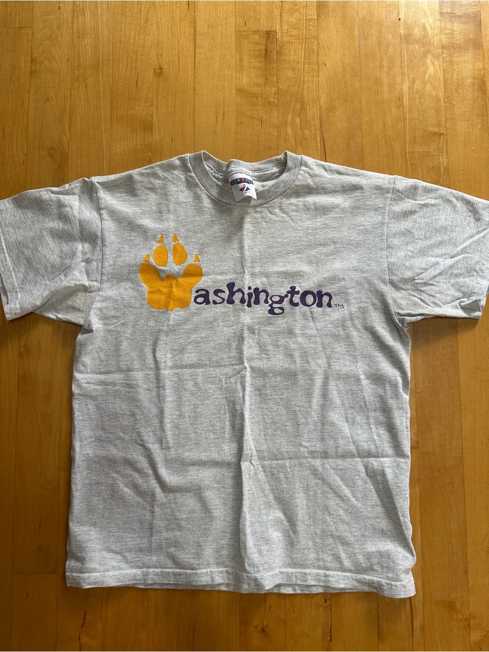 Jerzees Grey Kids Vintage University of Washington Tee with Gold Paw